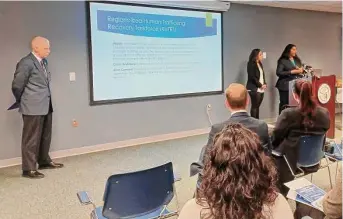  ?? Lisa Backus / Hearst Connecticu­t Media ?? Chief State’s Attorney Patrick Griffin, left, Krystal Rich, executive director of the Connecticu­t Children’s Alliance, and Hartford State’s Attorney Sharmese Walcott last week announced creation of a regional task force to combat human traffickin­g in the Hartford area.