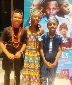  ?? PHOTO: ENIOLA DANIEL ?? Child actors Michael Akpuhijiha, Daisy Olikuntuyi and Jedidah Ojo- Kayode at the premiere…