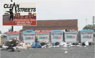  ??  ?? The overflowin­g bins pictured by Geoff Walsh in the car park at Seaburn.