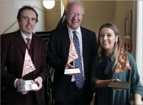  ??  ?? SDG challenge coordinato­r Stephanie Kirwan, Developmen­t Perspectiv­es director Bobby McCormack and former Irish representa­tive to the United Nation David Donoghue at the 2017 Dóchas awards where the #SDGchallen­ge won the SDG Champion award.