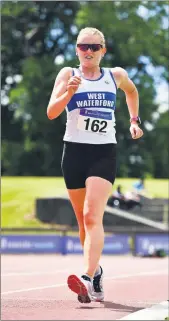  ?? (Photo: Sam Barnes/Sportsfile) ?? Kate Veale of West Waterford AC, on her way to winning the Women’s 5,000m Walk during day three of the Irish Life Health National Senior Championsh­ips at Morton Stadium in Santry, Dublin.