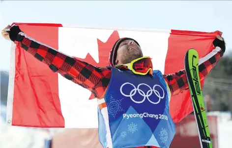  ?? MARTIN BUREAU/AFP/GETTY IMAGES ?? Calgary’s Brady Leman outlasted the field and avoided a crash to capture his first gold medal in men’s ski cross. “Nothing’s easy,” he said. “There’s never an easy race.”