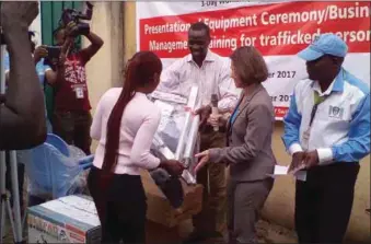  ??  ?? UNODC and NAPTIP empowering some of the trafficked victims in Benin City