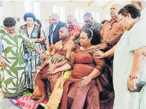  ?? Picture: TEVA COSIC ?? Meredani and her husband receive blessings and prayer during the wedding ceremony.