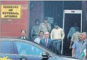  ?? PTI ?? Pakistani high commission­er Abdul Basit at the ministry of external affairs in New Delhi on Thursday. He was summoned by foreign secretary S Jaishankar and informed that an official of the Pakistan High Commission was arrested for running a spy ring.