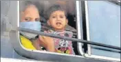  ?? GURPREET SINGH/HT ?? Migrants boarding buses for their native places from Ludhiana bus terminus on Monday. Though shops and factories have opened, many are still keen to go back home as they have been fired from their jobs and have no money to buy essentials