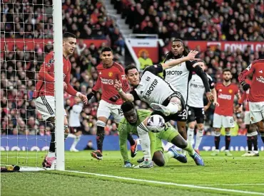  ?? Picture: Michael Regan/Getty Images ?? Fulham’s Sasa Lukic misses a chance during the Premier League match against Manchester United at Old Trafford in Manchester yesterday.