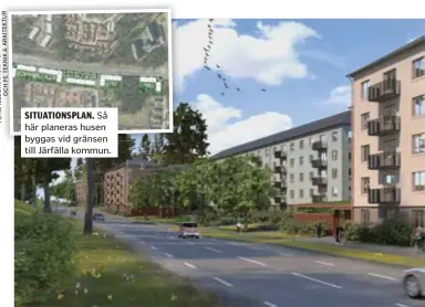  ?? FOTO: ILLUSTRATI­ON: VERA ARKITEKTER ?? SITUATIONS­PLAN. Så här planeras husen byggas vid gränsen till Järfälla kommun.
VISION. Så här planeras husen se ut från Växthusväg­en sett.
