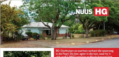  ??  ?? BO: Oosthuizen se ouerhuis oorkant die spoorweg in die Paarl. Dis hier, agter in die tuin, waar hy ’n vlak graf (LINKS) gegrawe en Nicola begrawe het.