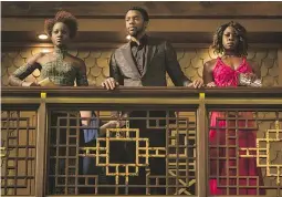  ?? — MARVEL STUDIOS/DISNEY ?? Lupita Nyong’o, from left, Chadwick Boseman and Danai Gurira star in Black Panther. Boseman portrays the title character in this much anticipate­d superhero story from Marvel Studios.