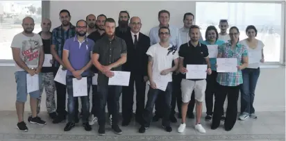  ??  ?? The graduates with Ing. Louis Aquilina, MCAST director Partnershi­ps Office, Joseph Busuttil, managing director Foster Clarks Products and Ing. John Schembri, head of Operations, Foster Clarks Products