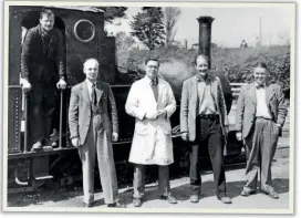  ?? TR ARCHIVES ?? Once titled ‘ the five conspirato­rs’, the leading officials of the Talyllyn Railway Preservati­on Society are seen together in May 1951. They are, left to right: David Curwen ( chief mechanical engineer), Bill Trinder ( chairman), Pat Whitehouse ( secretary), Tom Rolt ( railway general manager) and Pat Garland ( treasurer). Pat Whitehouse later founded Birmingham Railway Museum, now Tyseley Locomotive Works.