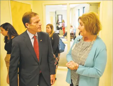  ?? Ben Lambert / Hearst Connecticu­t Media ?? U.S. Sen. Richard Blumenthal, D-Connecticu­t, came to the Community Health & Wellness Center of Greater Torrington after Congress failed to extend funding for such health centers.