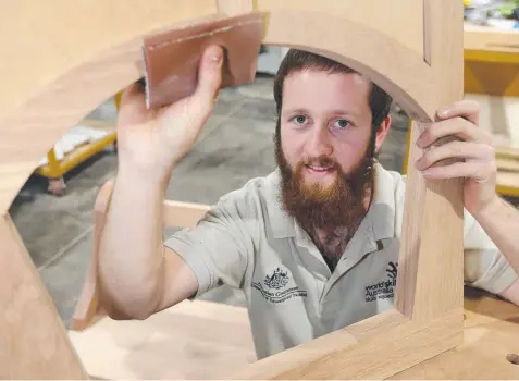  ?? Picture: GLENN FERGUSON ?? IS WOOD IS GOOD: WorldSkill­s joinery national champion Thomas Neave is off to Russia to compete in the world titles.