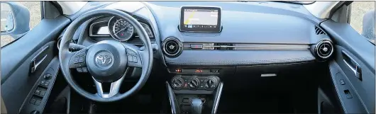  ??  ?? The 2016 Toyota Yaris’s interior is reminiscen­t of a scaled-down version of the Mazda3.
LESLEY WIMBUSH/DRIVING