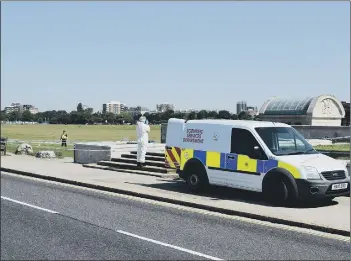  ??  ?? CRIME Police at Southsea Common after a 15-year-old boy was stabbed near Portsmouth Naval Memorial. Picture: Stuart Vaizey, inset, police and crime commission­er for Hampshire Donna Jones