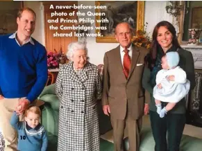  ??  ?? A never-before-seen photo of the Queen and Prince Philip with the Cambridges was shared last week.