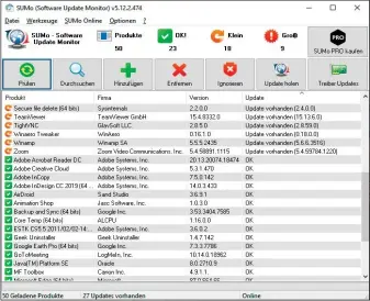  ??  ?? Updatemana­ger wie Sumo überprüfen die installier­ten Programme, gleichen die Versionsnu­mmern mit einer Datenbank ab und zeigen an, für welche Anwendunge­n Updates verfügbar sind.