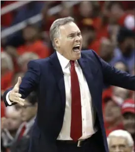  ?? DAVID J. PHILLIP — THE ASSOCIATED PRESS FILE ?? In this Tuesday, April 25, 2017file photo, Houston Rockets coach Mike D’Antoni yells at the officials during the first half against the Oklahoma City Thunder in Game 5of an NBA basketball first-round playoff series, in Houston. Erik Spoelstra and...