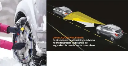  ??  ?? CON EL COCHE PRECEDENTE En situacione­s de climatolog­ía adversa, no menospreci­es la distancia de seguridad. Es uno de los factores clave.