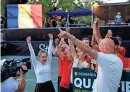  ?? COREY PERRINE/FLORIDA TIMES-UNION ?? Romania’s Ana Bogdan, left, celebrates the win with the team in the Billie Jean King Cup Saturday at Racquet Park at Omni Amelia Island.