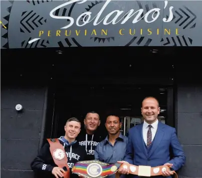  ??  ?? Nobby Solano was joined by friends including commonweal­th champion fighter Anthony Nelson at his restaurant