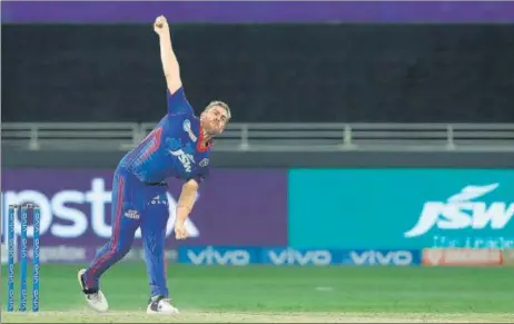  ?? SPORTZPICS/IPL ?? Delhi Capitals spearhead Anrich Nortje bowled the fastest delivery ever in the IPL last year with a 156.22 kph thunderbol­t.