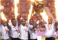  ??  ?? Our Fiji Airways Fijian 7s boys after the magnificen­t 31-12 victory over Kenya on January 12, 2018.