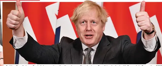  ?? ?? Getting Brexit done: Boris Johnson gives the thumbs up after signing a Brexit trade deal with Brussels in December 2020