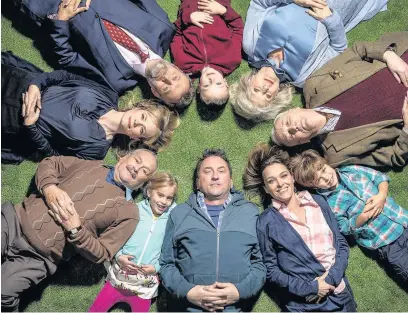  ??  ?? Clockwise from bottom centre, Lee (Lee Mack), Molly (Francesca Newman), Frank (Bobby Ball), Anna (Abigail Cruttenden), Toby (Hugh Dennis), Charlie (Finley Southby), Wendy (Deborah Grant), Geoffery (Geoffery Whitehead), Benji (Max Pattison) and Lucy...