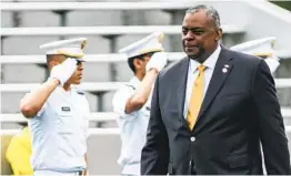  ?? EDUARDO MUNOZ ALVAREZ AP ?? Defense Secretary Lloyd Austin arrives at West Point on Saturday.