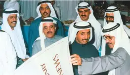  ??  ?? The Albert press was a major investment for the relaunched newspaper, which allowed Gulf News to be the first in Gulf to use colour printing. Right: Gulf News marks the first anniversar­y of its relaunch with a reception at the Hyatt Regency on December 11, 1985. Picture shows Abdullah Hassan Al Rostamani, Shaikh Hasher Al Maktoum, Director of Informatio­n, with Saeed Al Ghandi. Back row: Brigadier Dahl Khalfan Tamim, Abdul Rahman Al Ghurair, Abdullah Al Mulla and Obaid Humaid Al Tayer, Partner and Director of Al Nisr Publishing.