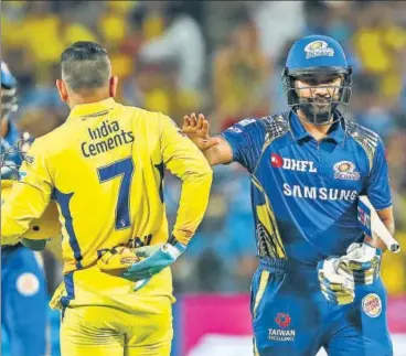  ?? BCCI ?? Rohit Sharma (right) looked in great touch as he anchored Mumbai Indians’ second win in this IPL against CSK on Saturday.