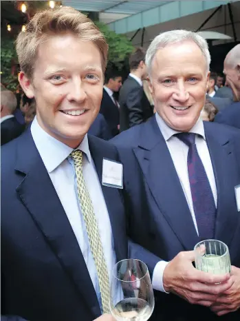  ??  ?? Aged 27 and with a net worth exceeding $17 billion, Hugh Grosvenor, the seventh Duke of Westminste­r, accompanie­s Grosvenor Americas CEO Andrew Bibby at a Rosewood Hotel Georgia reception.