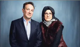  ?? Taylor Jewell / AP ?? Director Bryan Fogel, left, and Hatice Cengiz promotes "The Dissident," a film about slain journalist Jamal Khashoggi.