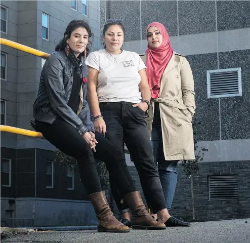  ?? DARREN CALABRESE / THE CANADIAN PRESS ?? Rebecca Thomas, Kati George-Jim and Masuma Khan are at the forefront of Halifax’s social justice movement. Young women are now starting to “punch through power structures” once reserved for white men, says Thomas.