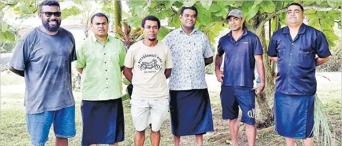  ?? Picture: ATU RASEA ?? Co-founder of the Laucala Beach Sustainabi­lity Society (LBSS) Dr Apisalome Movono left, with staff of the iTaukei Trust Fund Board and the caretaker at the Laucala Beach Heritage site.