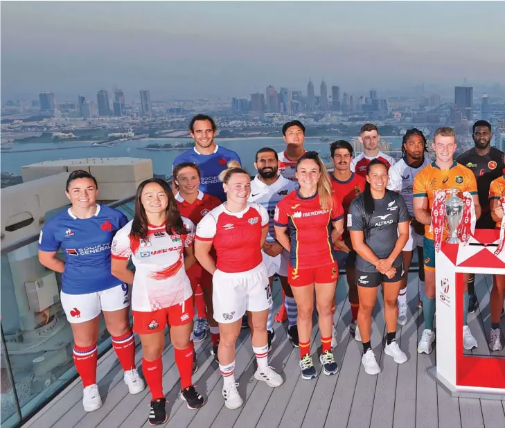  ?? ?? Captains of participat­ing teams at the View of the Palm in Dubai. Photo: World Rugby