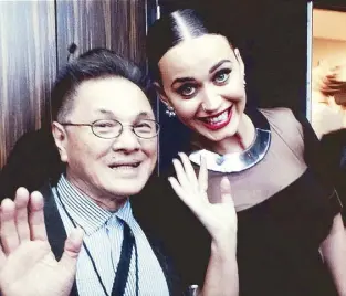  ??  ?? Katy with your Funfarer during a close encounter backstage of The Forum theater in L.A. after Madonna’s Rebel Heart concert in October 2015. Katy was a ‘surprise’ guest picked by Madonna from the audience.