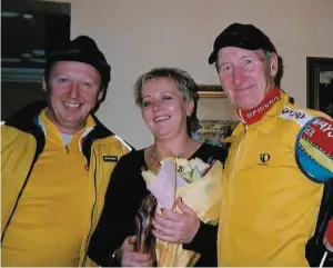  ??  ?? At the launch of the Three County cycle in Donoghues, Woodtown are L to R Fr Joe Deegan, Maria O’Connell and Larry Clarke.