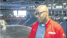  ?? BOB TYMCZYSZYN/POSTMEDIA NETWORK ?? Youth Player Developmen­t Manager Michael Meeks speaks after Canada Basketball in partnershi­p with the Niagara Sports Commission, announced that the city of St. Catharines will host the boys’ FIBA U18 Americas Championsh­ip 2018. Wednesday April 12...