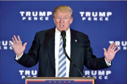  ?? — AFP ?? Donald Trump speaks during a campaign event at the Eisenhower Hotel in Gettysburg, Pennsylvan­ia, on Saturday.