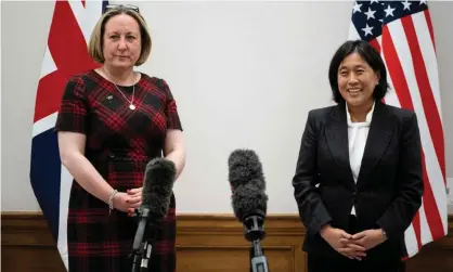  ?? Photograph: Niklas Halle’n/AFP/ Getty ?? The UK trade secretary, Anne-Marie Trevelyan (left), with the US trade envoy, Katherine Tai, in London.
