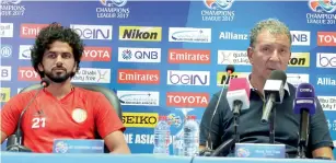  ?? Supplied photos ?? Al Jazira midfielder Yaqoub Al Hosani and coach Henk ten Cate during a press conference on Monday ahead of the match against Lekhwiya. —