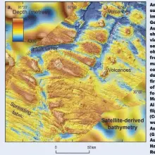  ??  ?? An undated supplied image from Geoscience Australia shows a map view of the sea floor obtained from mapping data collected during the first phase of the search for missing Malaysia Airlines flight MH370. (Commonweal­th of Australia (Geoscience...