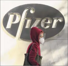  ?? Kena Betancur / Getty Images ?? Pfizer stock surged Nov. 9, after the company announced its vaccine is "90 percent effective" against COVID-19.