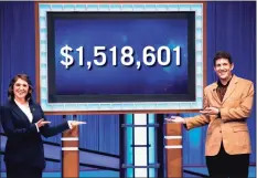  ?? Jeopardy Production­s, Inc. / Contribute­d photo ?? Yale University Ph.D. student Matt Amodio, right, concluded his 38-game winning streak on TV quiz show, “Jeopardy!” with over $1.5 million in total earnings.