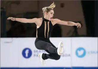  ?? The Canadian Press ?? Canada’s Alaine Chartrand goes through her routine during a practice session Thursday at Skate Canada Internatio­nal in Laval, Que. Kelowna will play host to Skate Canada Internatio­nal in October 2019.