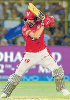  ?? AFP ?? KXIP’s KL Rahul on way to his unbeaten 95 in a losing cause against Rajasthan Royals on Tuesday. The next best scorer for KXIP was Marcus Stoinis (11) and they lost by 15 runs chasing 159.