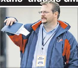  ?? Brett Coomer /Houston Chronicle ?? GENERAL MAC’ARTHUR: Mike Maccagnan, a longtime member of the Texans front office, most recently as their director of college scouting, was in New Jersey on Sunday night, set to be named the Jets’ new GM.